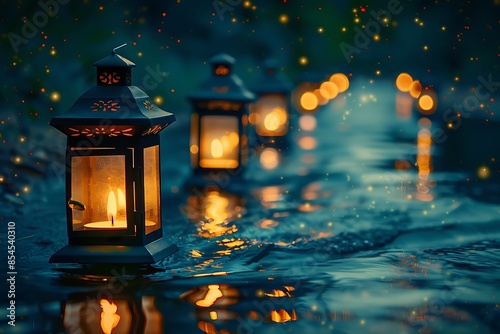 A series of lanterns floating on a river, each one carrying a wish to the stars