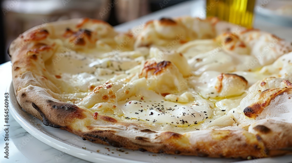 Pizza bianca, without tomato sauce, allows other ingredients to shine. Pizza bianca, without tomato sauce, allows other ingredients to shine.