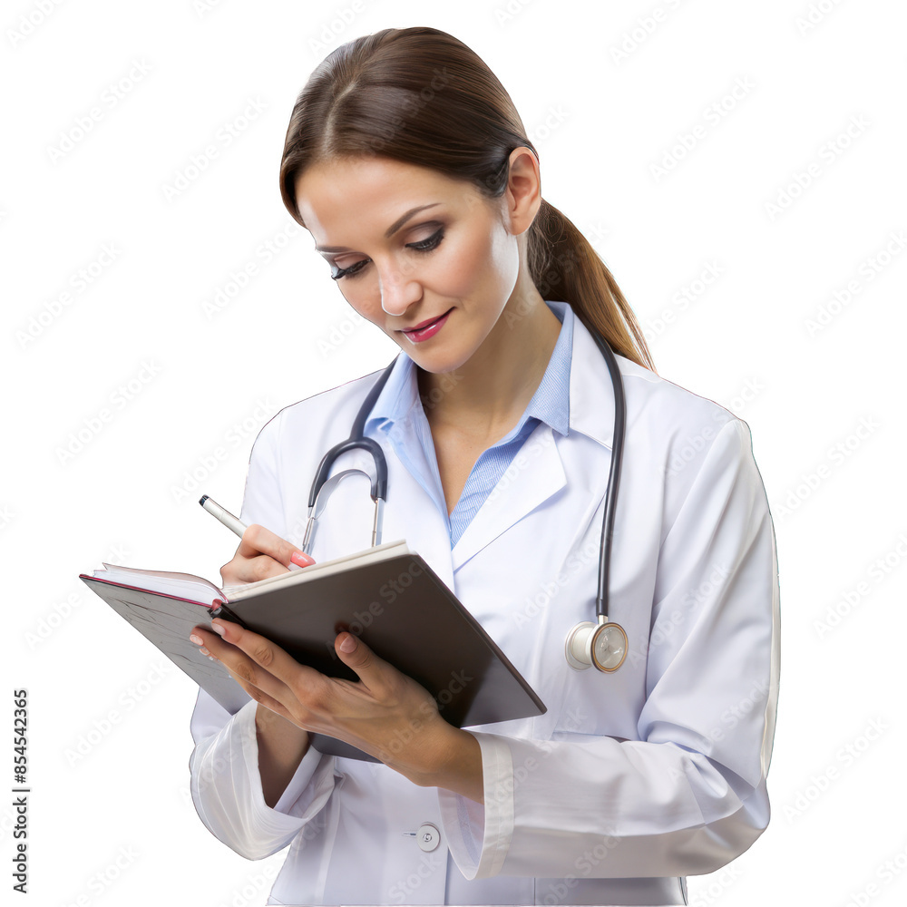 female doctor with clipboard. png