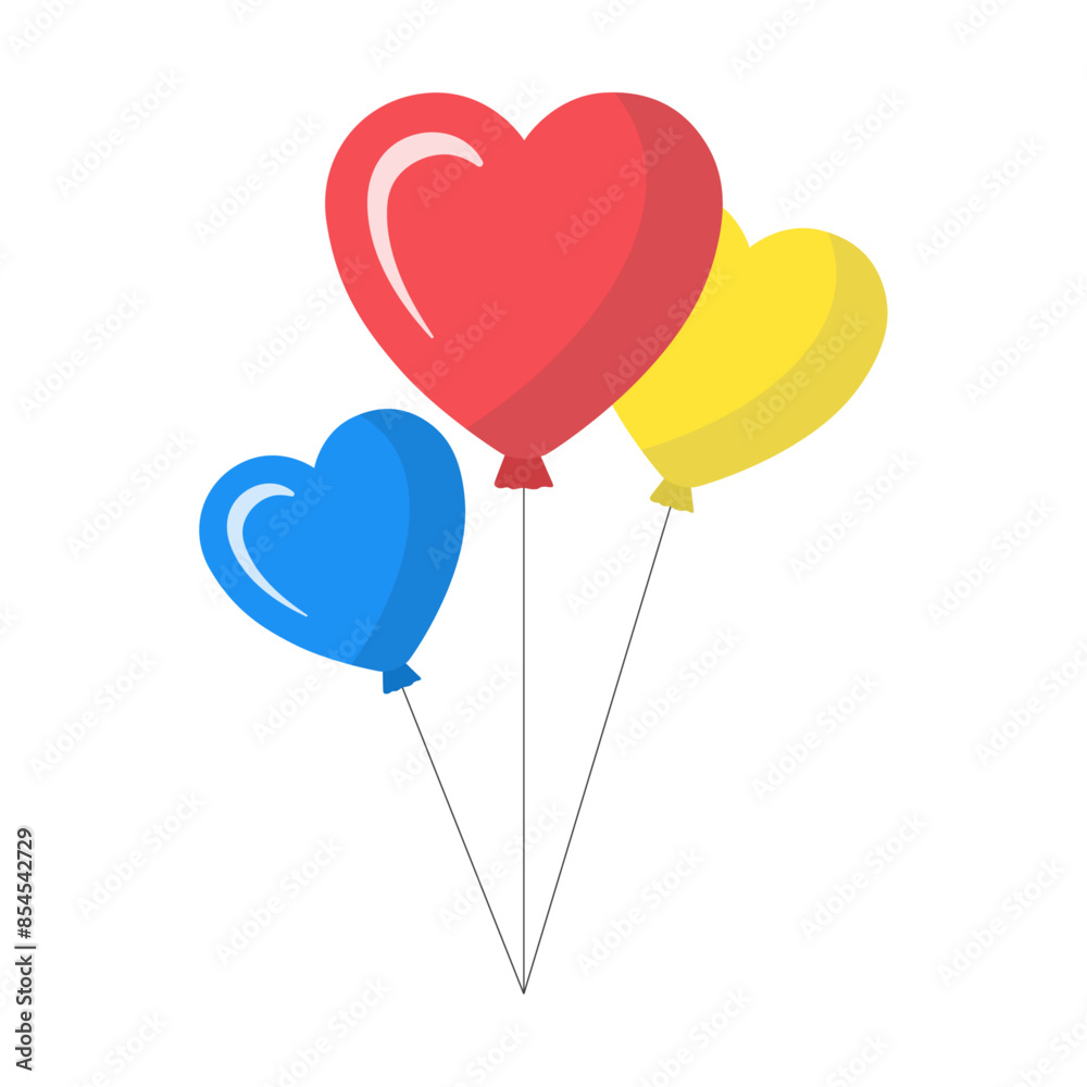 Balloon vector illustration set in blue, red and yellow color in heart shape style. Bunch of balloons. Colorful balloons in flat style set. Vector Balloon vector illustration set in blue, red and yellow color in heart shape style. Bunch of balloons. Colorful balloons in flat style set. Vector