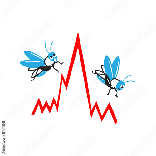 イナゴタワーのイラスト。シンプルなベクターイラスト。
A chart where speculators swarm like locusts, causing a sharp rise followed by a decline. Simple vector illustration.