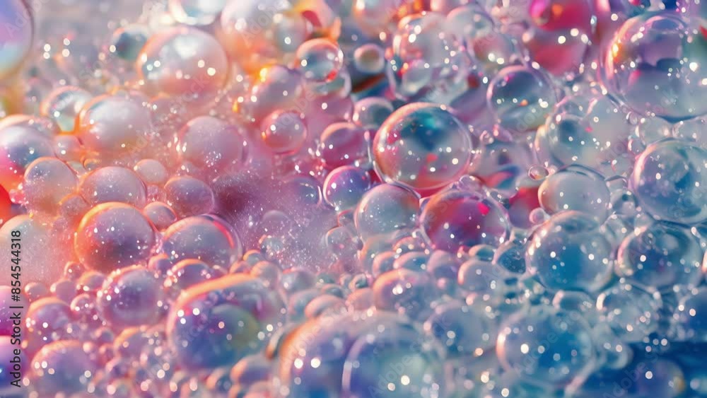 Tiny bubbles coated in iridescent soap create a shimmering film on the surface resembling a miniature galaxy. Tiny bubbles coated in iridescent soap create a shimmering film on the surface resembling a miniature galaxy.