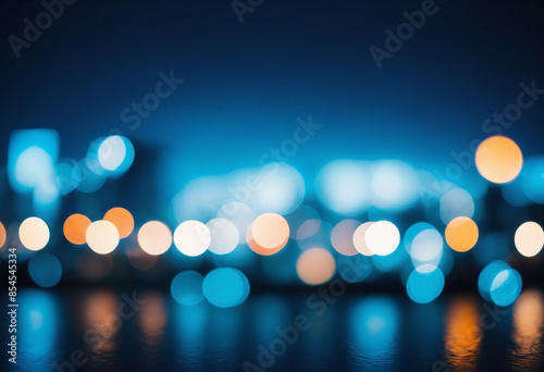 City blurring lights abstract circular bokeh on blue background photo