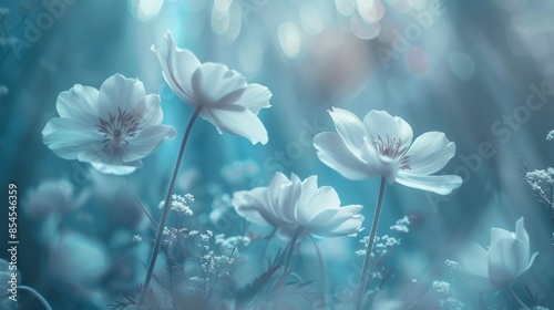 Beautiful fantastic flowers. Blue fantasy background.