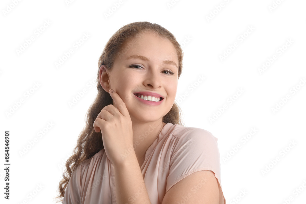 Portrait of happy redhead woman on white background Portrait of happy redhead woman on white background