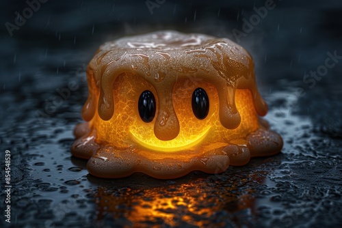 Glowing Halloween jelly monster in the rain photo