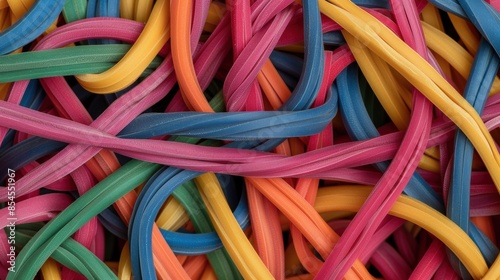 Colorful rubber bands in a jumbled pile