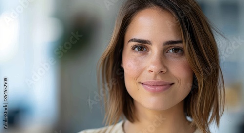 beautiful woman with natural makeup and windblown hair