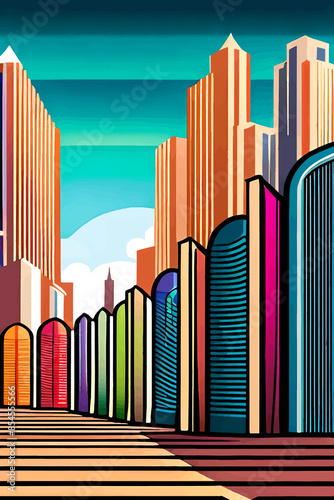 A vibrant collection of modern backgrounds featuring urban landscapes and mountain vistas. These illustrations use bold colors and abstract designs, perfect for adding a dynamic touch to your projects