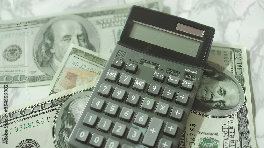 calculator and dollar banknotes on white background calculator and dollar banknotes on white background