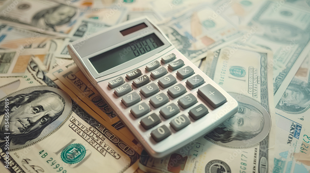 calculator and dollar banknotes on white background calculator and dollar banknotes on white background