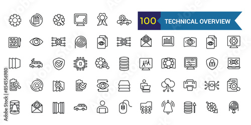 Technical overview icons set outline vector. Camera specification. Dual memory. Outline icon collection. Editable stroke.