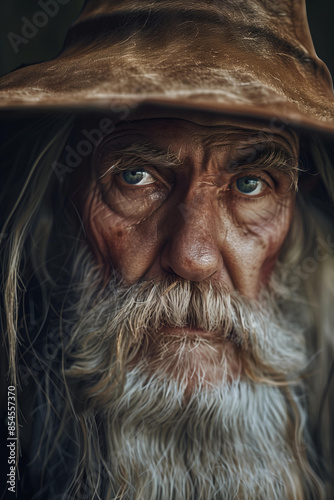 Old man in pointed hat. sage wizard portrait. Fantasy setting 