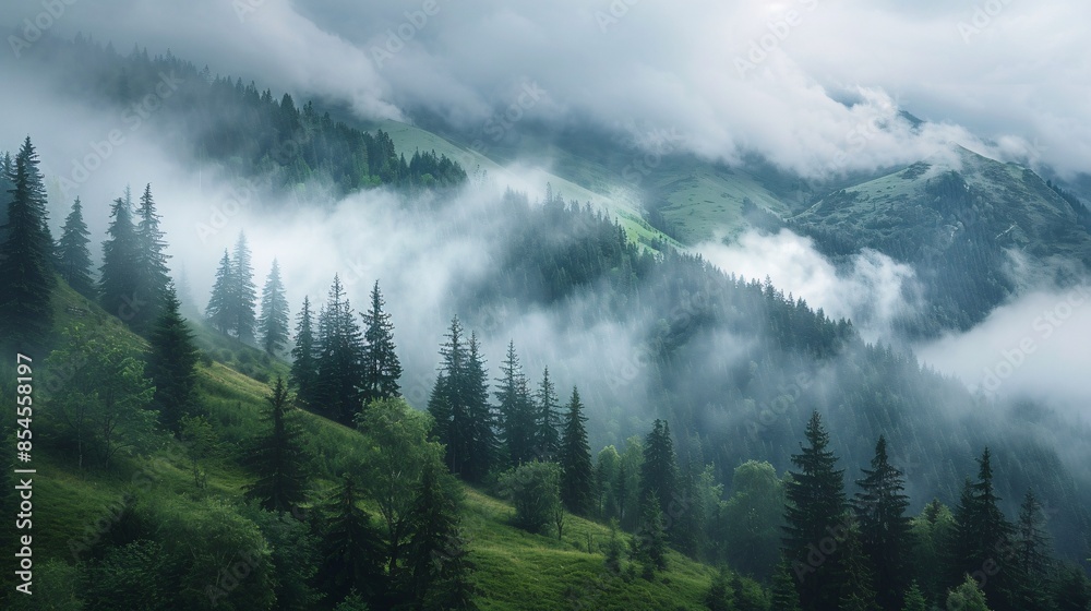 Misty mountain scenery in the Carpathian range of Ukraine. Misty mountain scenery in the Carpathian range of Ukraine.