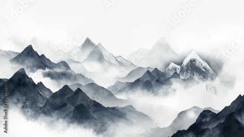 Wallpaper Mural beautiful mountain ink painting landscape Torontodigital.ca