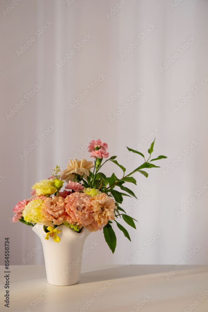 beautiful bouquet in white vase in sunlight beautiful bouquet in white vase in sunlight