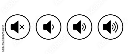 Speaker volume level icon set on circle line. Sound sign symbol