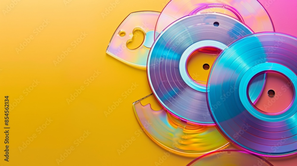 CD player with multiple discs, top-down view, personal and portable, bright and clean background, vibrant design CD player with multiple discs, top-down view, personal and portable, bright and clean background, vibrant design