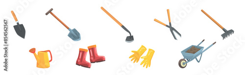 Garden Tools and Object for Plant Cultivation Vector Set