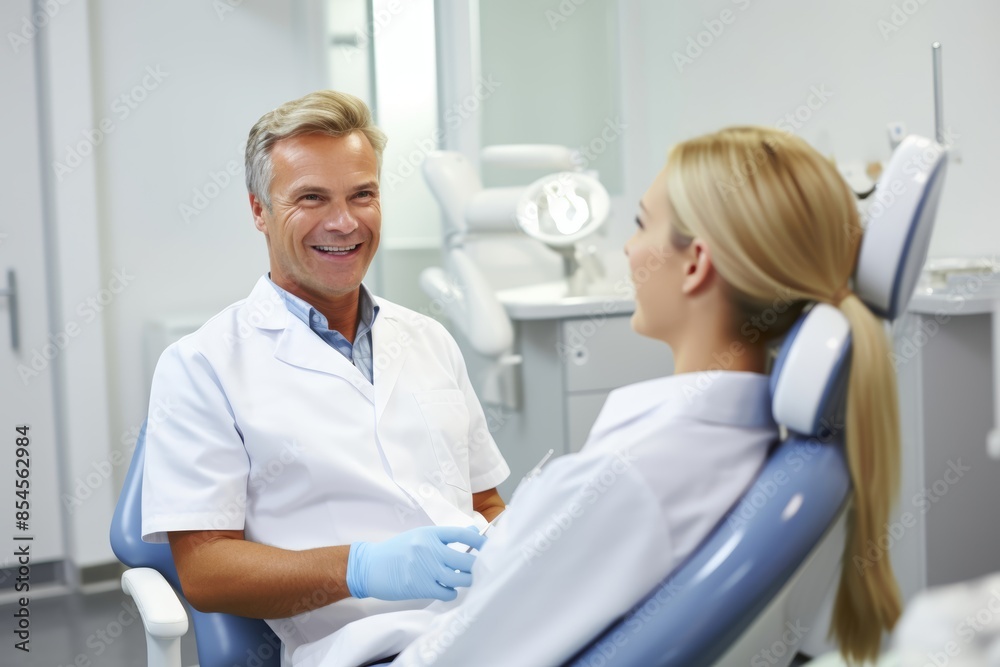 A dentist recommending xylitol toothpaste to a patient A dentist recommending xylitol toothpaste to a patient