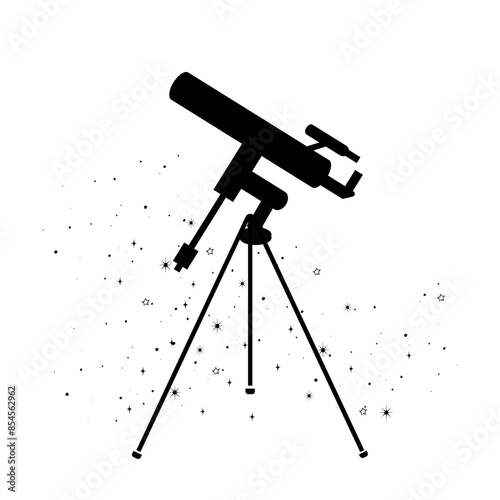 天体望遠鏡で見る天体観測のシンプルシルエットイラスト03