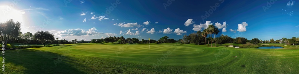 The Villages Golf Landscape Panorama: Green Fields in Florida Nature The Villages Golf Landscape Panorama: Green Fields in Florida Nature
