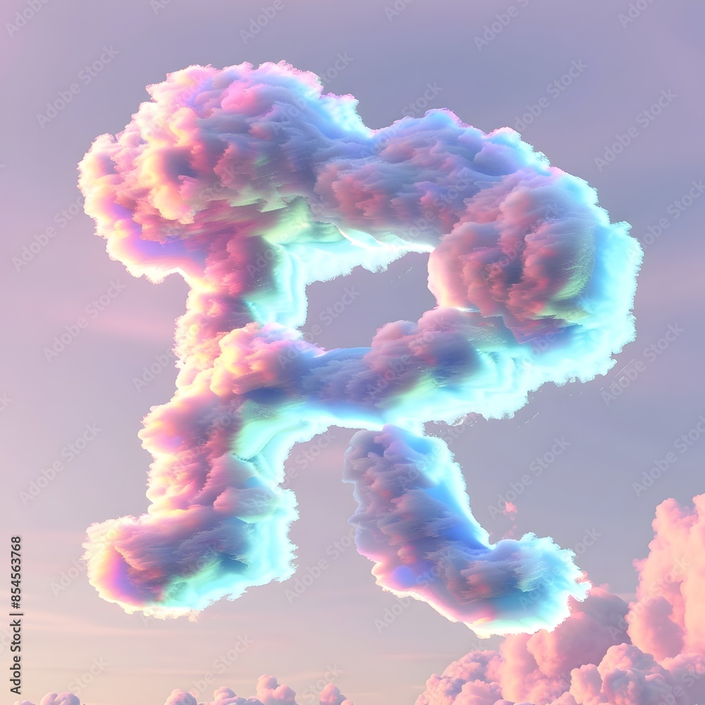 Fototapeta premium Neon Clouds Forming the Letter R Floating in a Pastel Sky