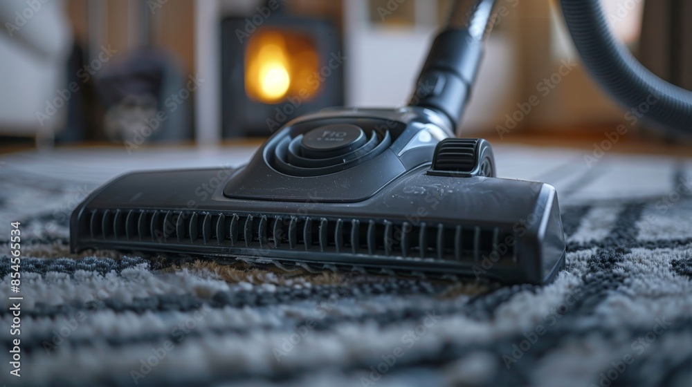 Detailed view of vacuum cleaner cleaning inside a heating floor vent, home maintenance task, raw and practical image