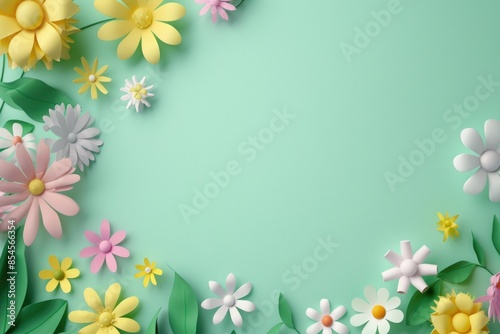 Wallpaper Mural Spring Floral Border on Green Background - Perfect for Greeting Cards, Posters, and Prints Torontodigital.ca