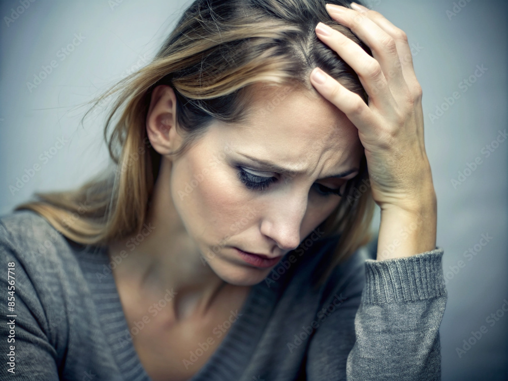 Depressed woman holding her head, feeling anxious and depressed, anxious state Depressed woman holding her head, feeling anxious and depressed, anxious state
