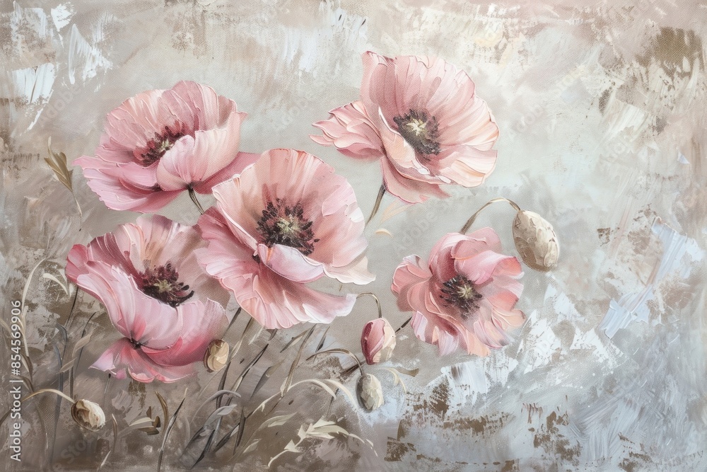 Close up on pale pink poppy flowers painting backgrounds petal. Close up on pale pink poppy flowers painting backgrounds petal.
