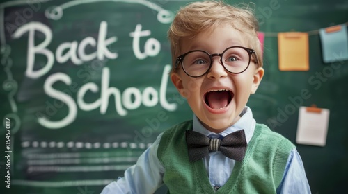 The excited schoolboy smile photo
