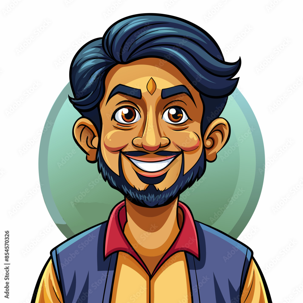 Avatar of a smiling indian man on a white background. His head and body face forward. He is dressed casually. Avatar of a smiling indian man on a white background. His head and body face forward. He is dressed casually.
