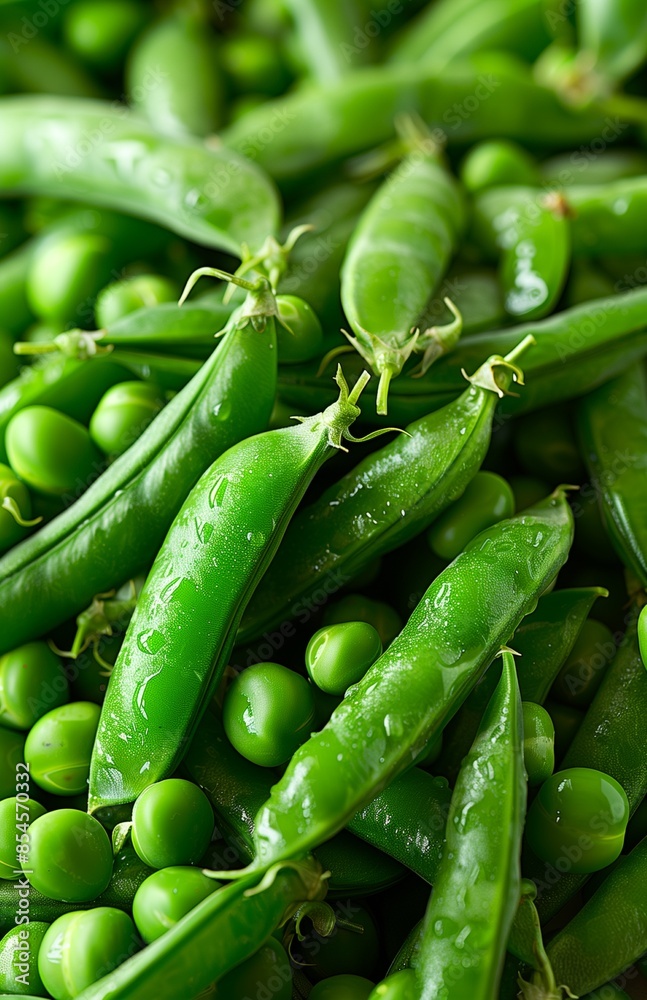 A pile of fresh green peas, neatly arranged, perfect for cooking or as a vegetable side dish A pile of fresh green peas, neatly arranged, perfect for cooking or as a vegetable side dish