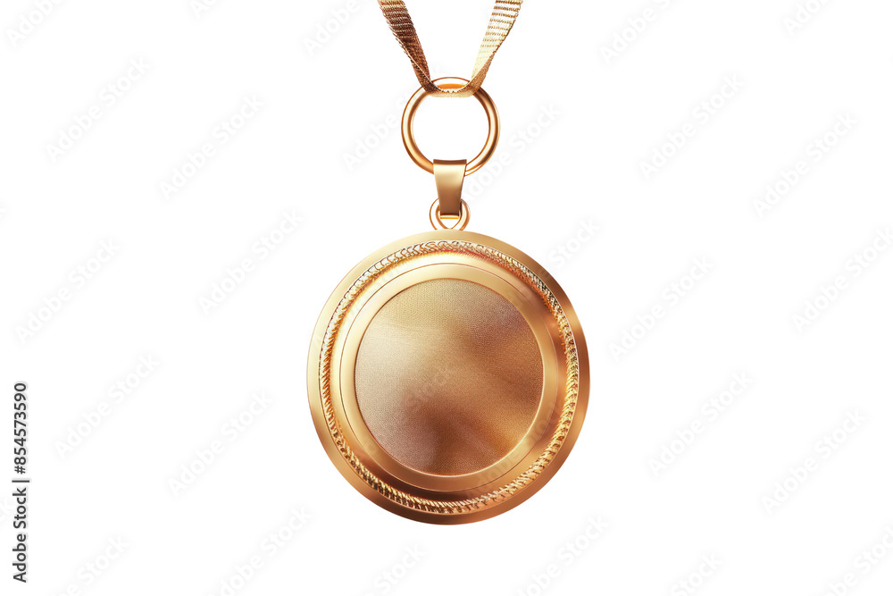 Elegant gold medal hanging on a ribbon, isolated on a white background, symbolizing achievement, victory, and recognition. Elegant gold medal hanging on a ribbon, isolated on a white background, symbolizing achievement, victory, and recognition.
