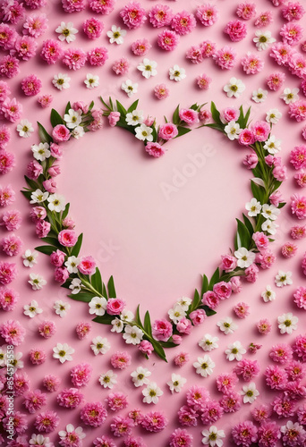 Lovely heart shape made of May spring flowers , love, pink, heart, flowers, spring, beautiful, romantic, blooming, nature