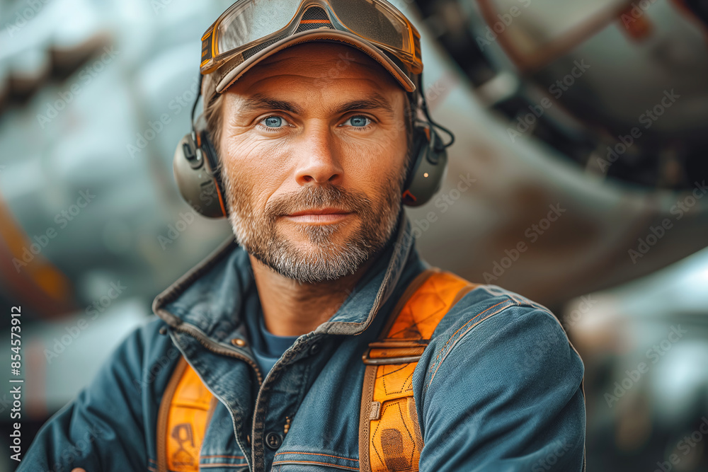 Aircraft Technician With Turbine Background Aircraft Technician With Turbine Background