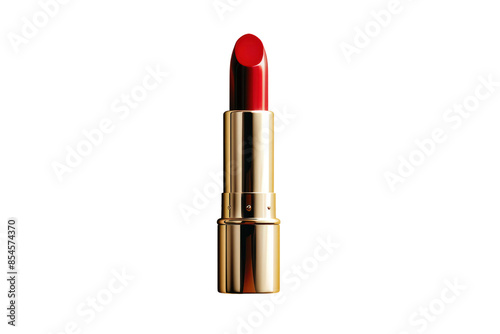 High-quality red lipstick with a golden tube, isolated against a white background. Perfect for beauty, fashion, and makeup concepts.