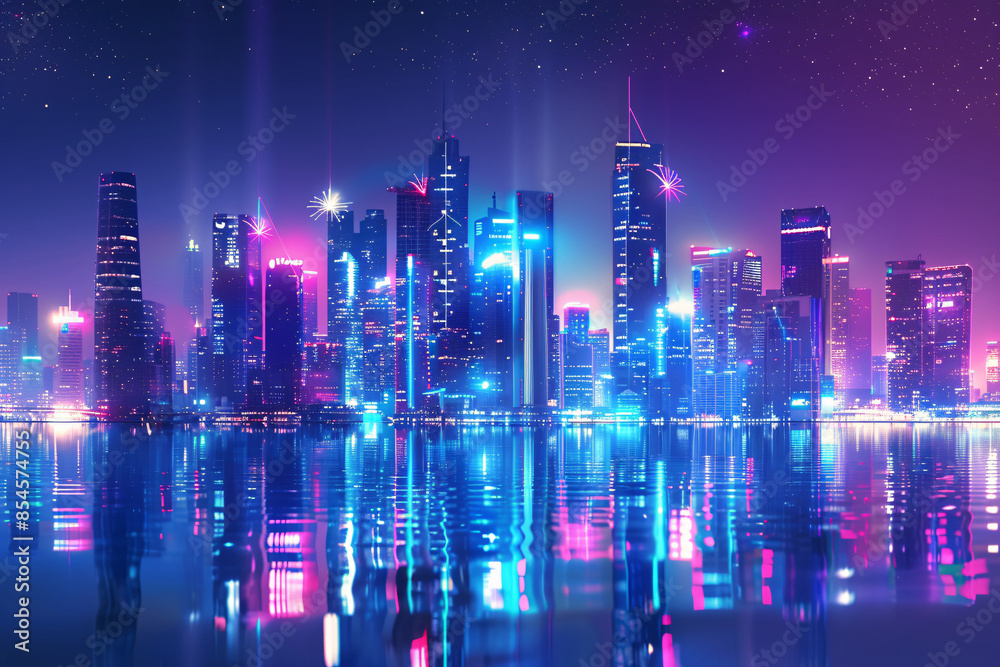 Obraz premium Futuristic city skyline with smart buildings advanced