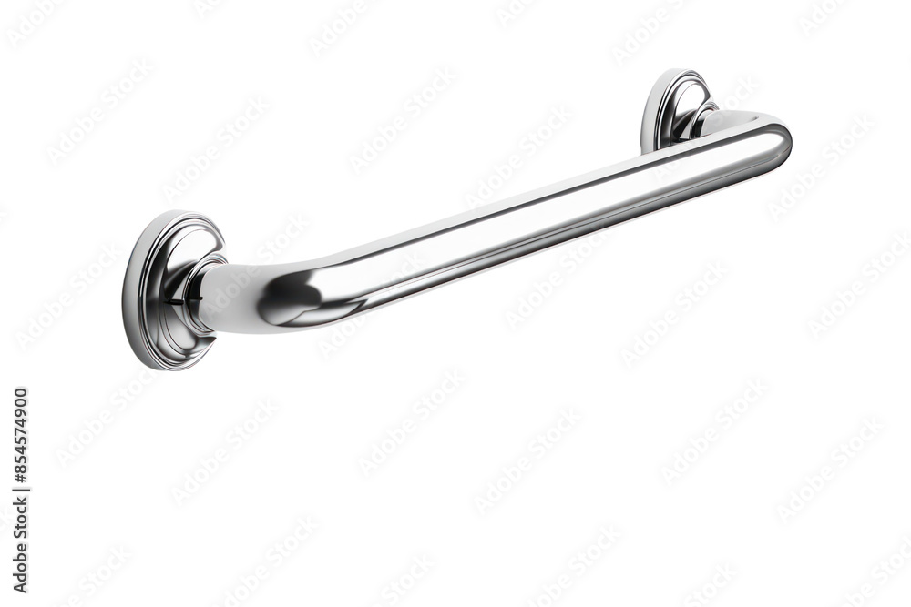 Silver metal grab bar, isolated on white background. Ideal for bathroom safety and support. Durable and sturdy for added security. Silver metal grab bar, isolated on white background. Ideal for bathroom safety and support. Durable and sturdy for added security.