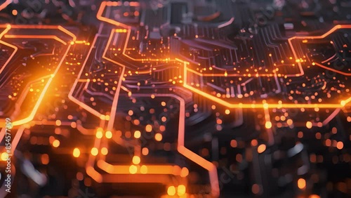 Wallpaper Mural A birds eye view of a circuit with glowing pathways branching out in all directions like a bright neon cityscape. Torontodigital.ca