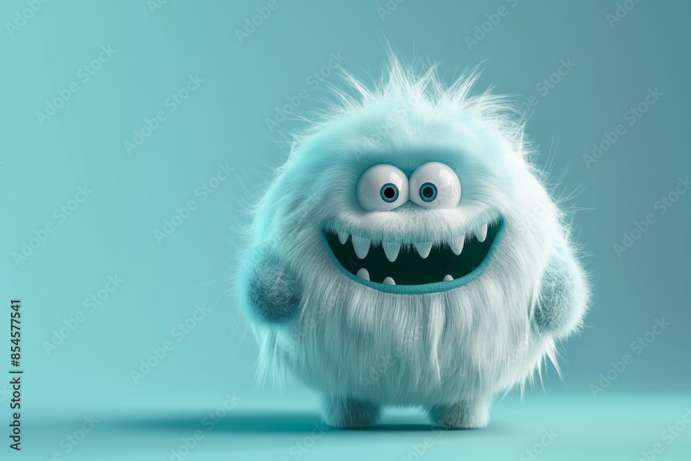 Light Blue Fluffy Monster with Big Eyes on Light Blue Background. Perfect for Halloween and children's designs. Light Blue Fluffy Monster with Big Eyes on Light Blue Background. Perfect for Halloween and children's designs.