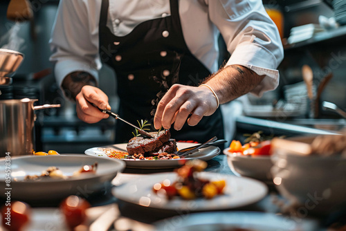 Professional chef preparing a gourmet dish