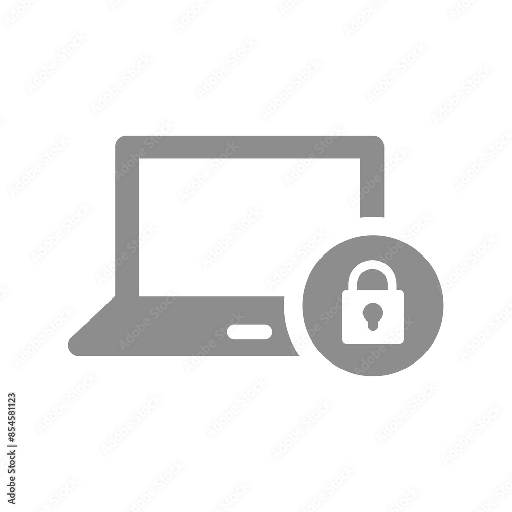 Laptop with padlock vector icon. Safe, secured and limited access.