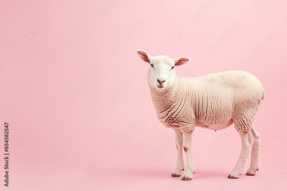 White Sheep on Pink Background - Cute Farm Animal White Sheep on Pink Background - Cute Farm Animal