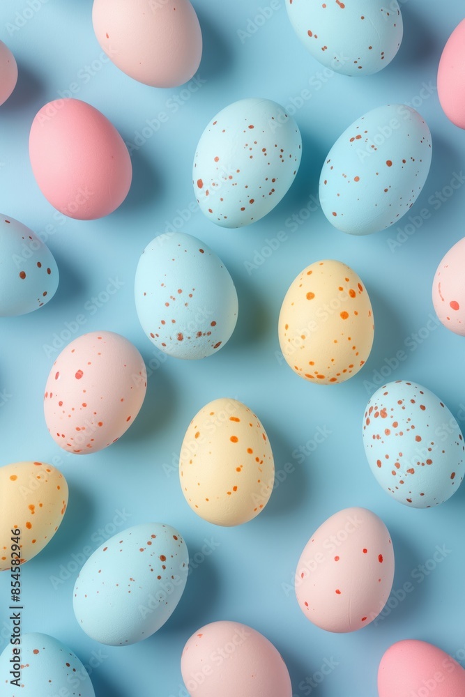 Colorful Easter Eggs - Polka Dot Pattern on Blue Background Colorful Easter Eggs - Polka Dot Pattern on Blue Background