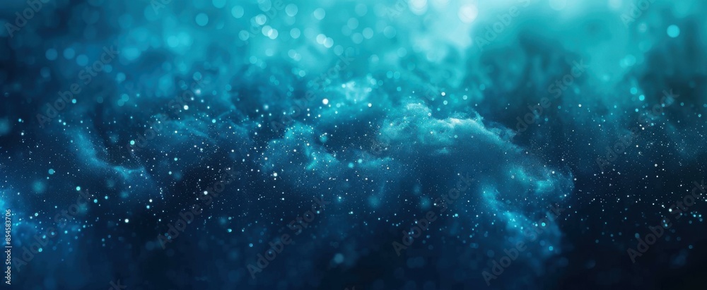 Obraz premium Glowing blue sparkles of dust and stardust in the cosmos. AI.