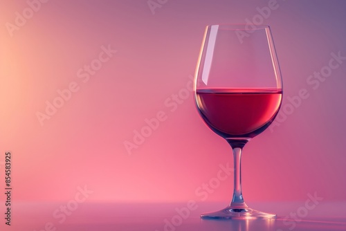 Elegant Wine Glass with Gradient Background - A close-up of a wine glass filled with red wine, set against a gradient pink and purple background. Ideal for themes of elegance, celebration, and wine ta