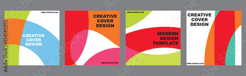 Creative covers or posters concept in modern minimal style for corporate identity, branding, social media advertising, promo. Minimalist cover design template with dynamic colorful overlay lines