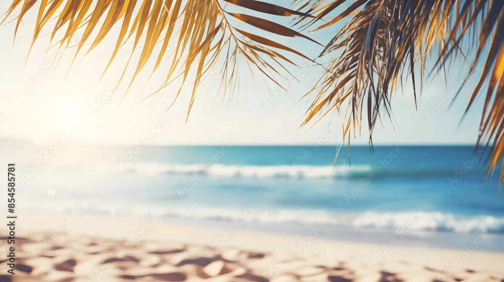 Blue sky with tropical water and young coconut palm tree on white sand beach. Summer Tropical Background. Blue sky with tropical water and young coconut palm tree on white sand beach. Summer Tropical Background.
